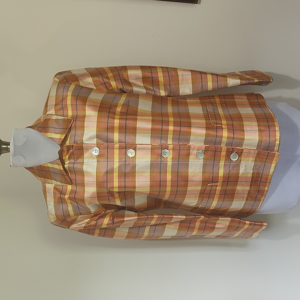 100% Silk Vintage REVERSIBLE Gold/Orange Jacket/Top by Harris Wallace NY - Sz 8